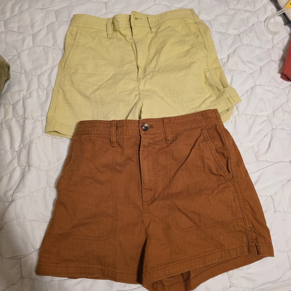 Two Madewell Camp Shorts In burnt Orange & Yellow